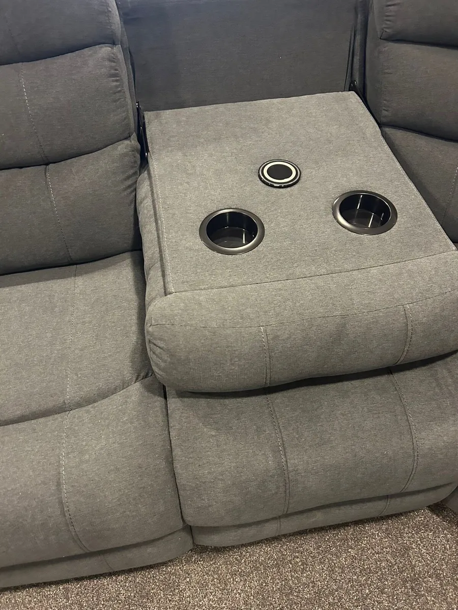 New 3+2 Grey Fabric Power Recliner Sofas - Image 4