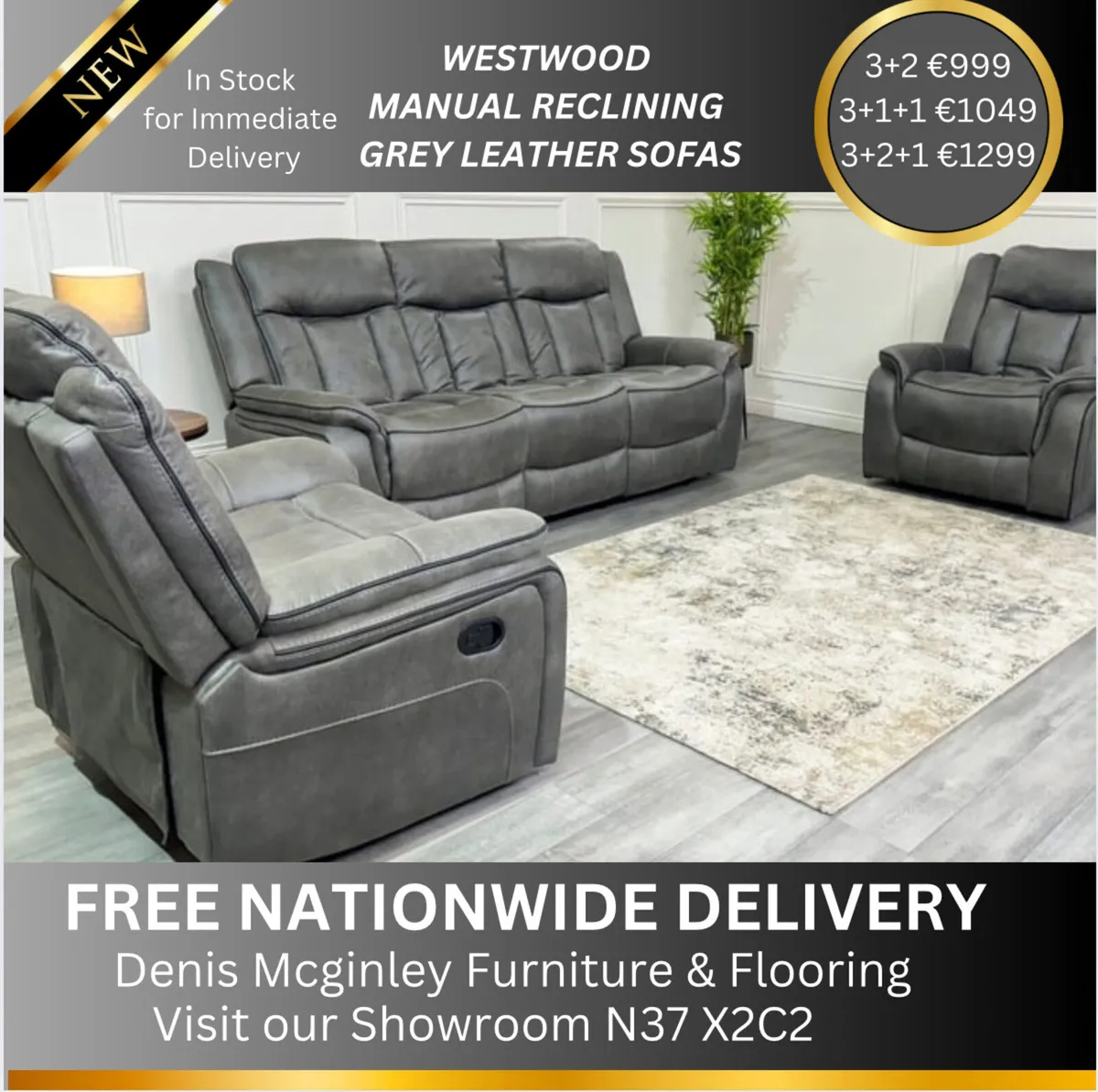 New 3+1+1 Grey Westwood Recliner Sofas - Image 1