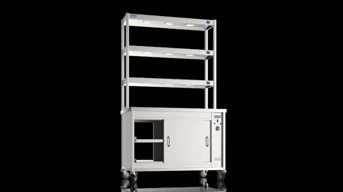 1200mm pass through hot cupboard & 3 tier gantry