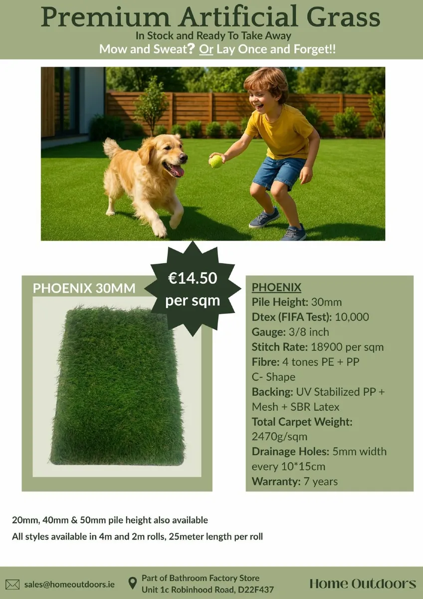 30mm New Artificial Grass - €14.50 per sqm