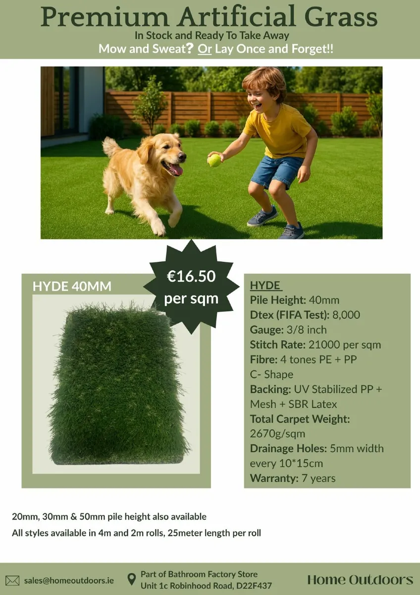40mm New Artificial Grass - €16.50 per sqm