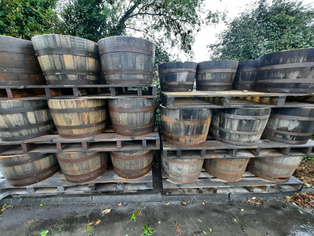 Half Whiskey Barrel Planters- Natural Oak Wood - Image 2