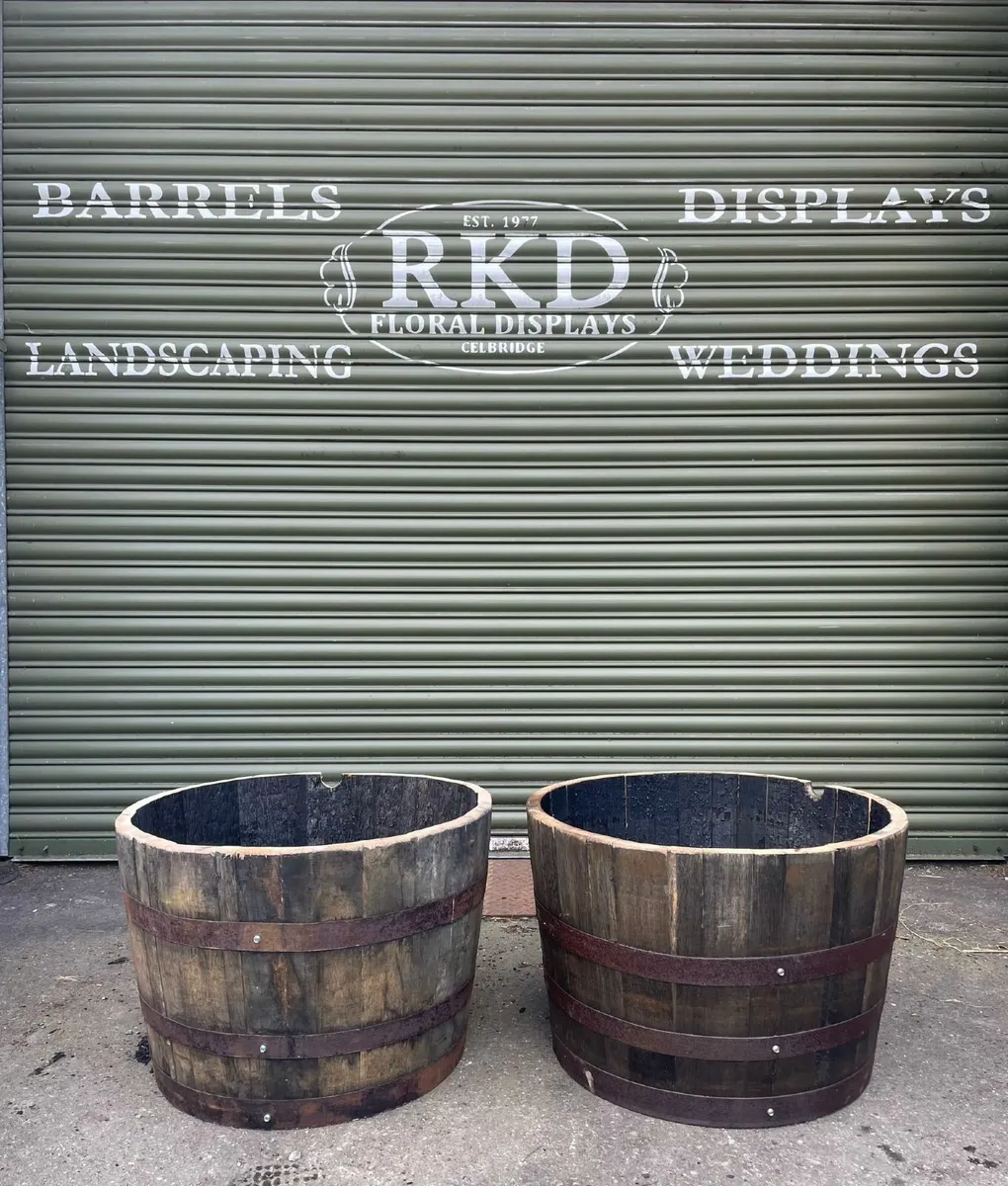 Half Whiskey Barrel Planters- Natural Oak Wood - Image 4