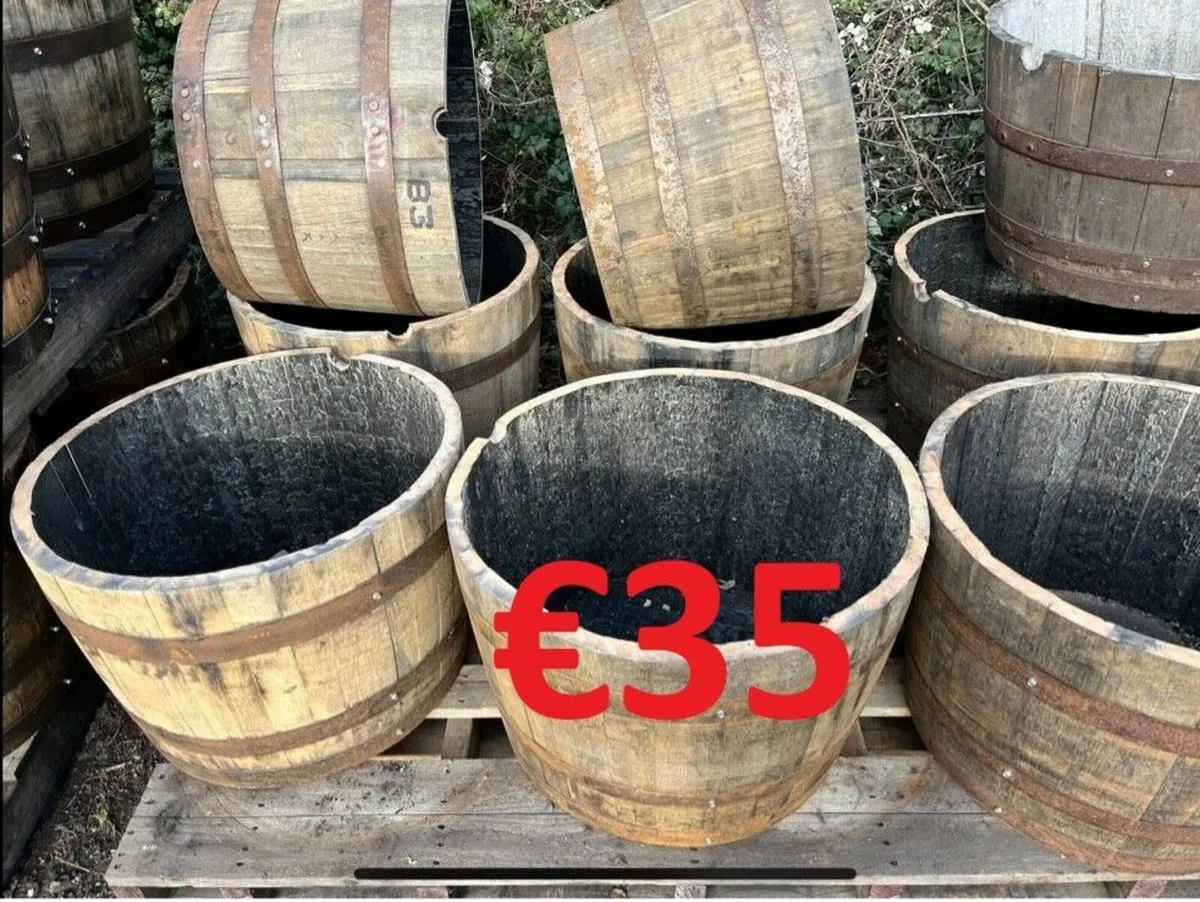 Rustic Half Whiskey Barrel Planters- Flowers&Herbs - Image 3