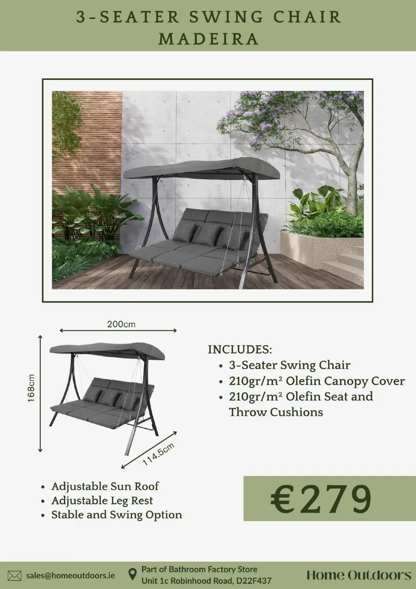 3-Seater Madeira Swing Chair - Only €279!