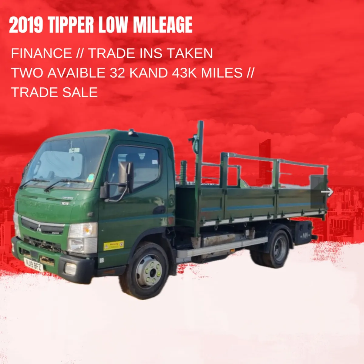 2019 Mistubshi Canter 7C15 Tipper 32k Miles - Image 3