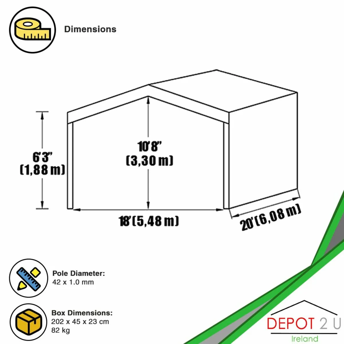 Double Canopy Carport 20 x 18 x 10.8 ft - Image 4