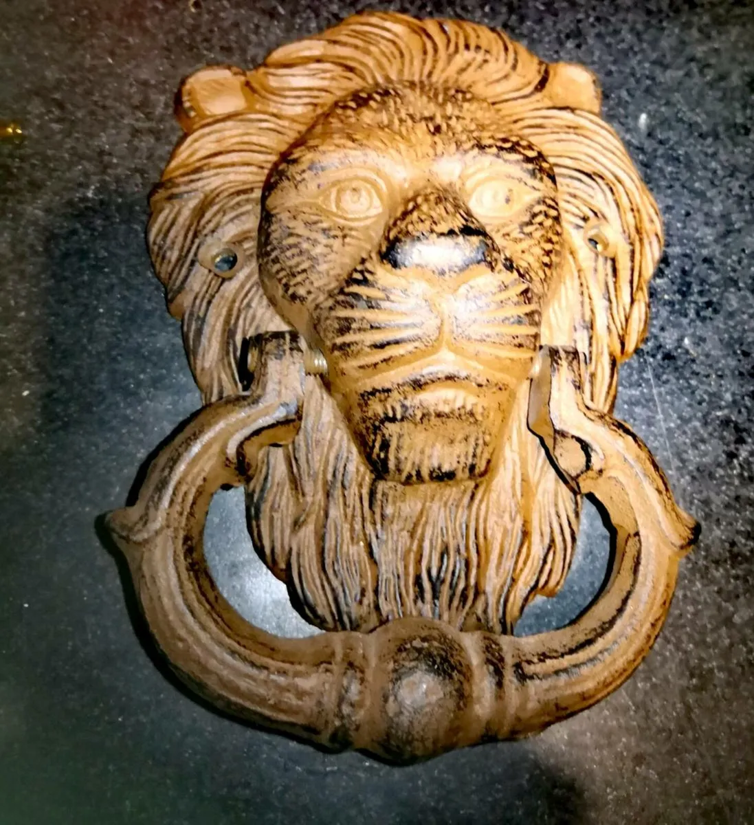 Lion's head cast iron door knocker - Image 1