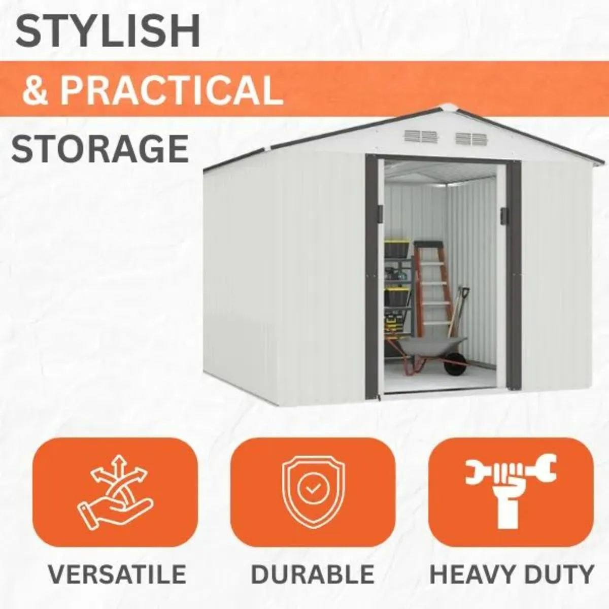 Metal 8x10FT Garden Shed – White - Image 3