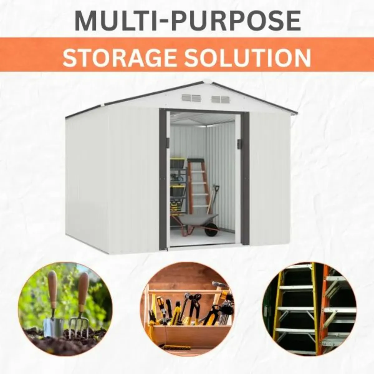 Metal 8x10FT Garden Shed – White - Image 4
