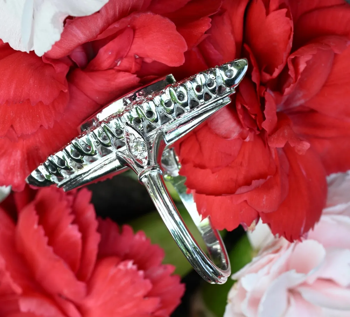 Large Antique Sapphire & Diamond Marquise Ring - Image 4