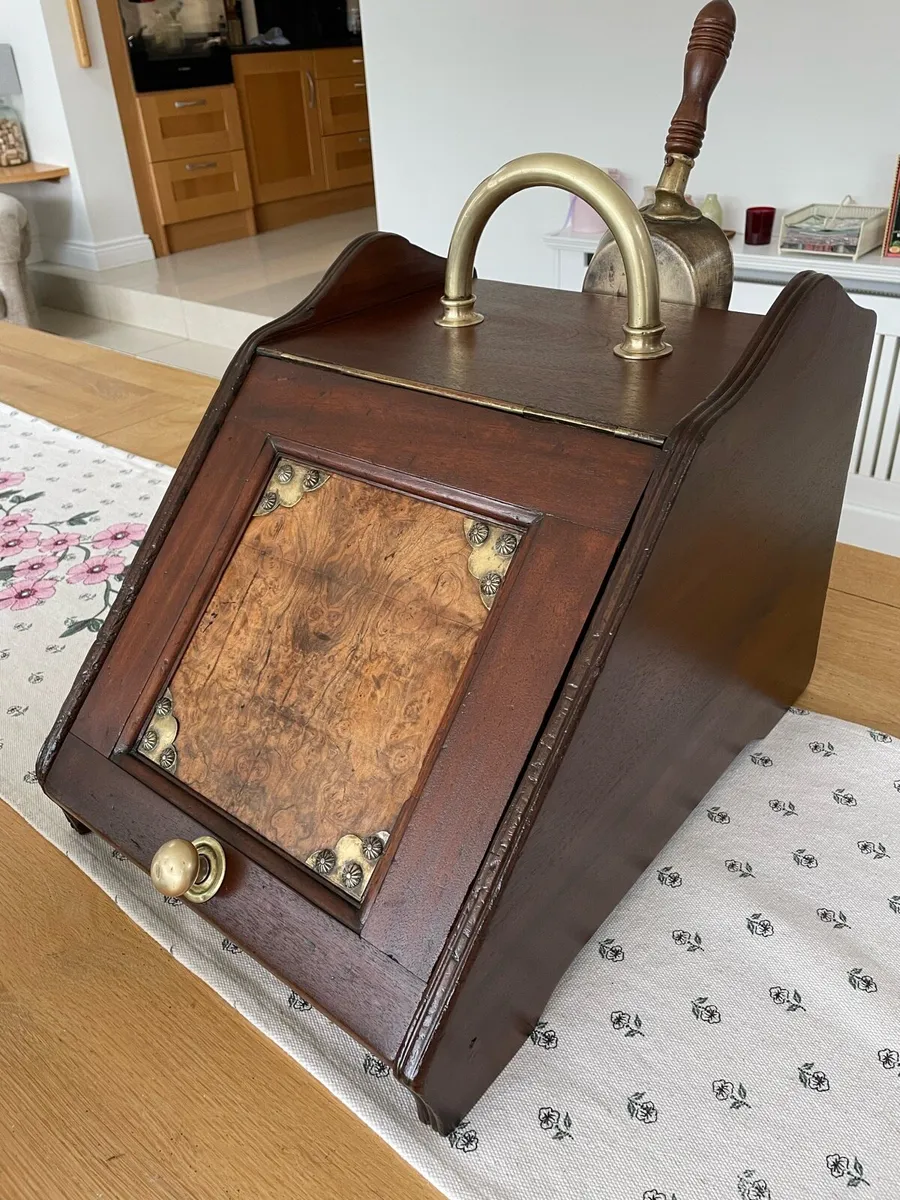Antique Mahogany Coal box with Shovel - Image 2