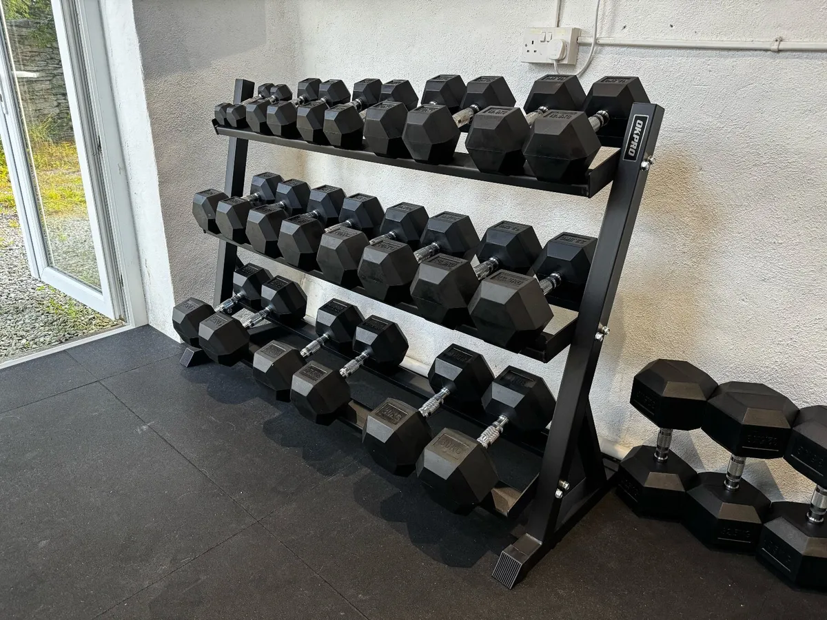 Rubber Hex Dumbbell Set 2.5kg - 25kg - Gym Weights - Image 2