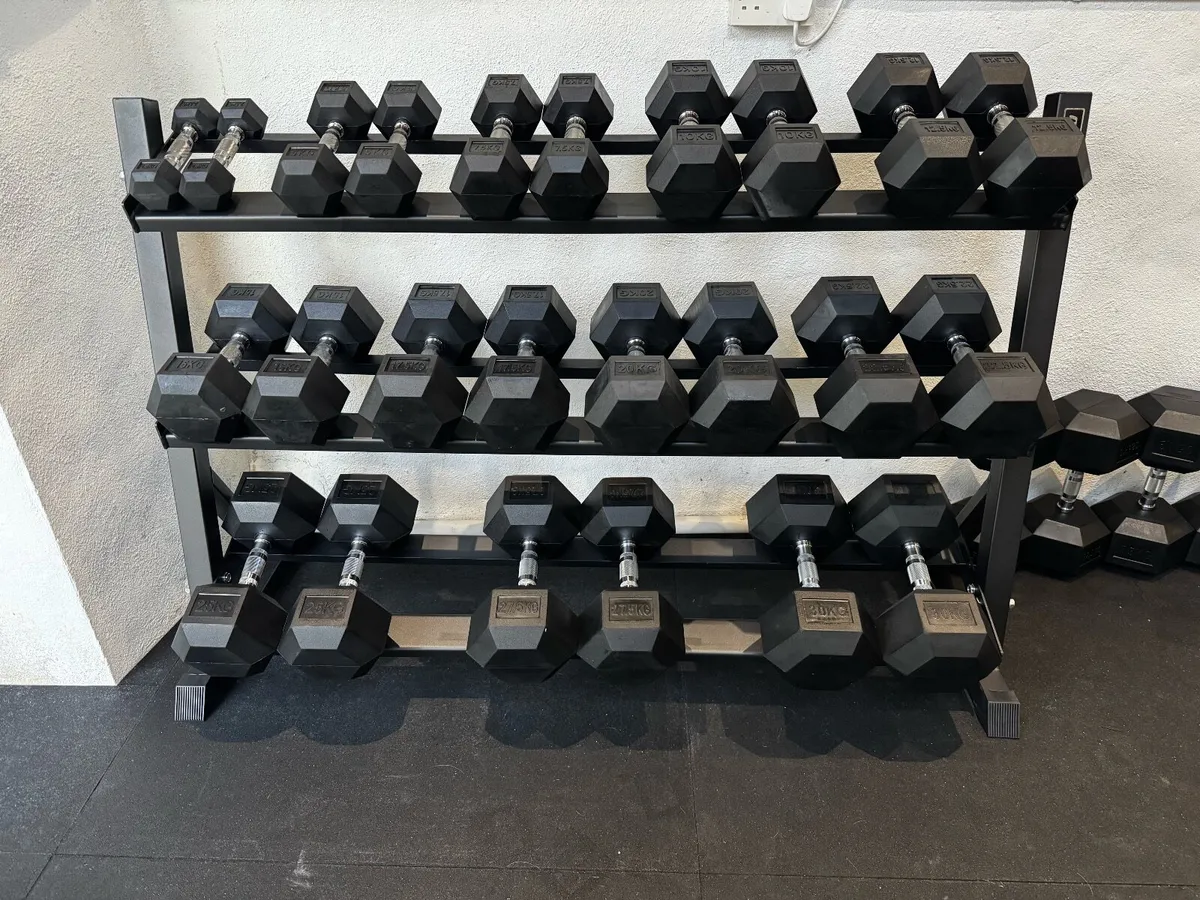 Rubber Hex Dumbbell Set 2.5kg - 25kg - Gym Weights - Image 1