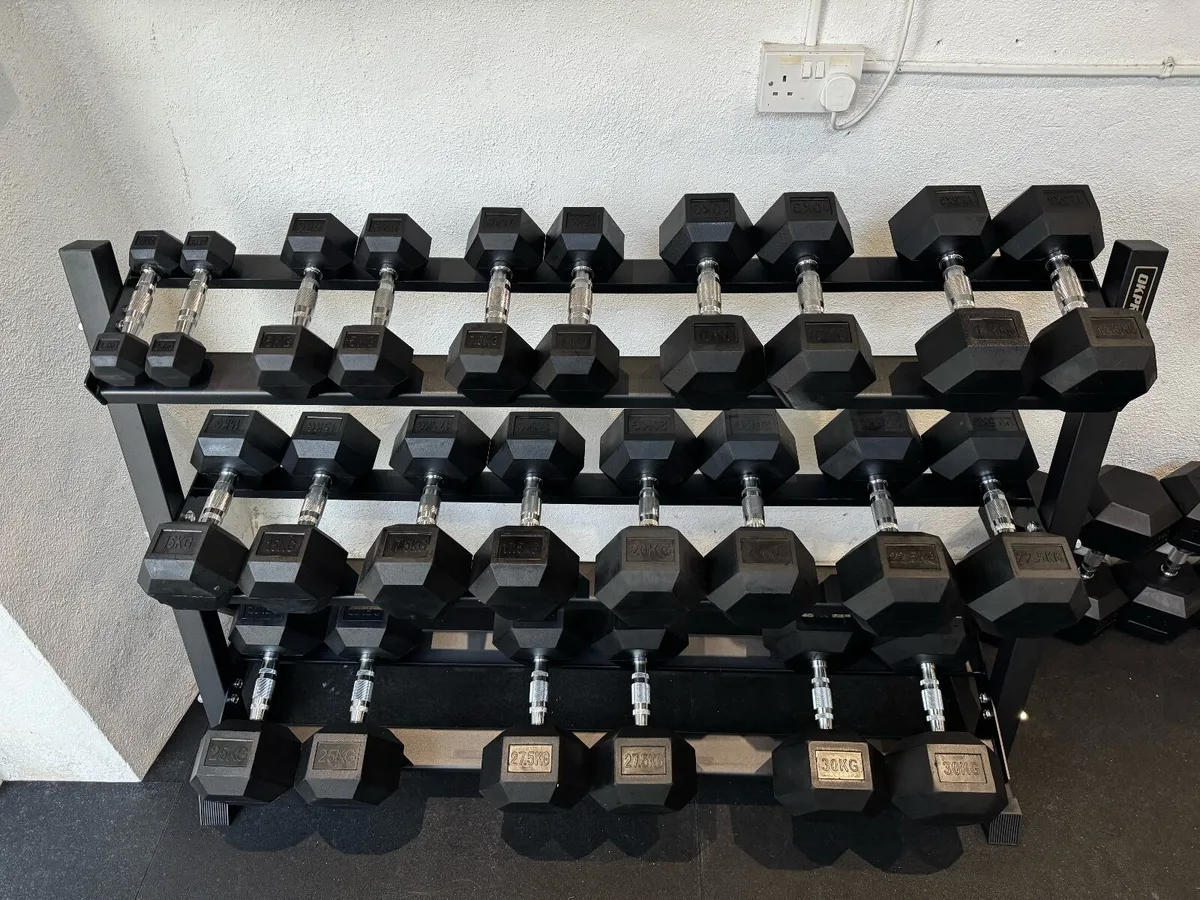 Rubber Hex Dumbbell Set 2.5kg - 25kg - Gym Weights - Image 4
