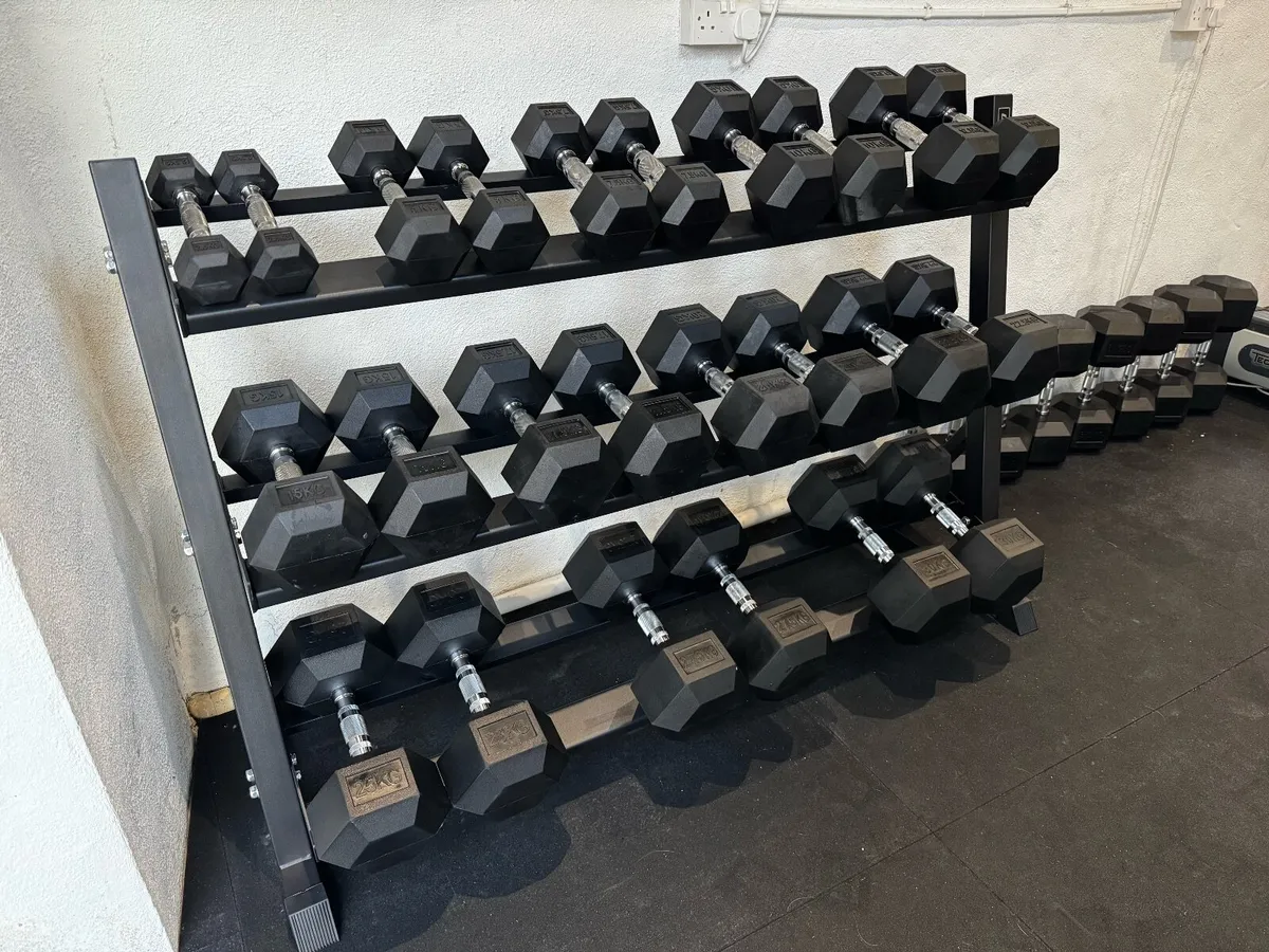 Rubber Hex Dumbbell Set 2.5kg - 25kg - Gym Weights - Image 3
