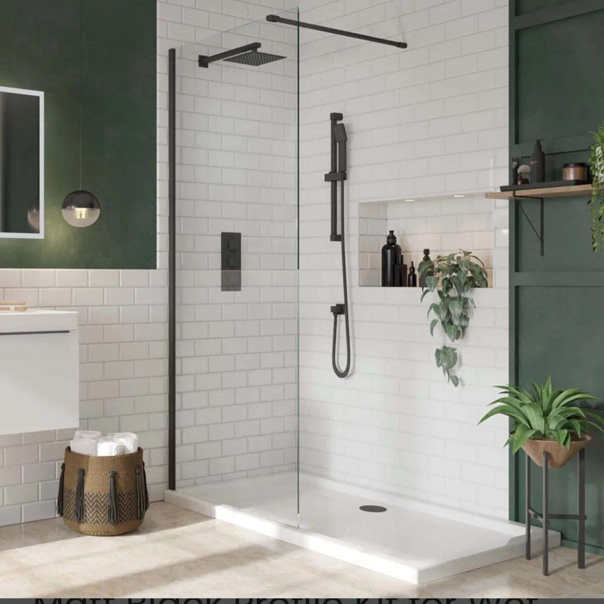 800mm Wet room panel glass with black frame - Image 1