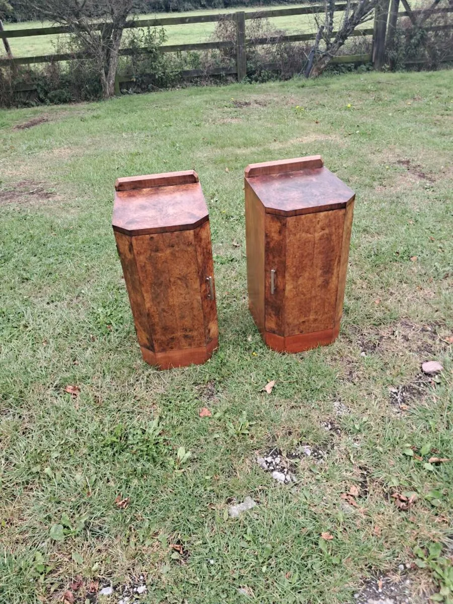 2 burr walnut art deco cabinets - Image 1