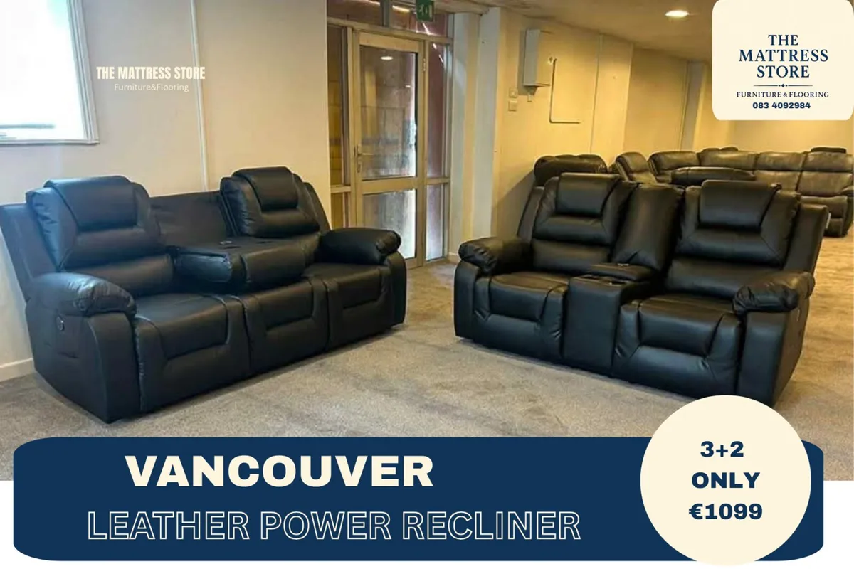 3+2 Black leather electric Recliner - Image 1