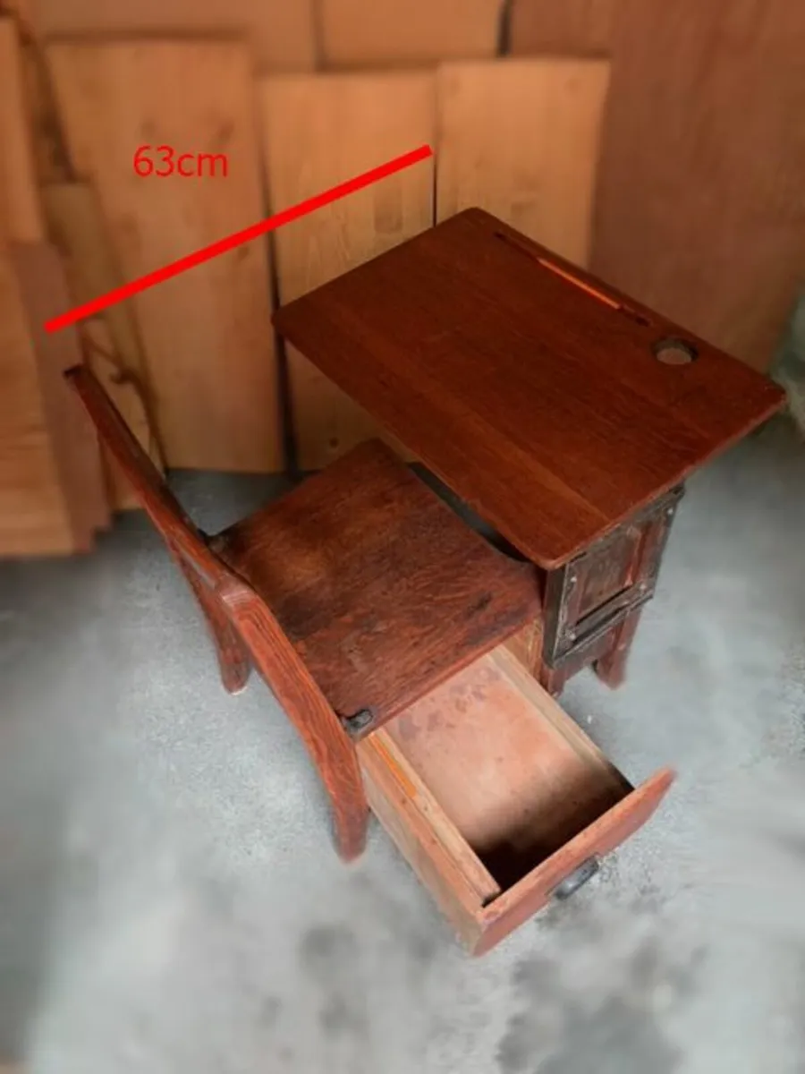 Vintage Childs Oak Desk - Image 3