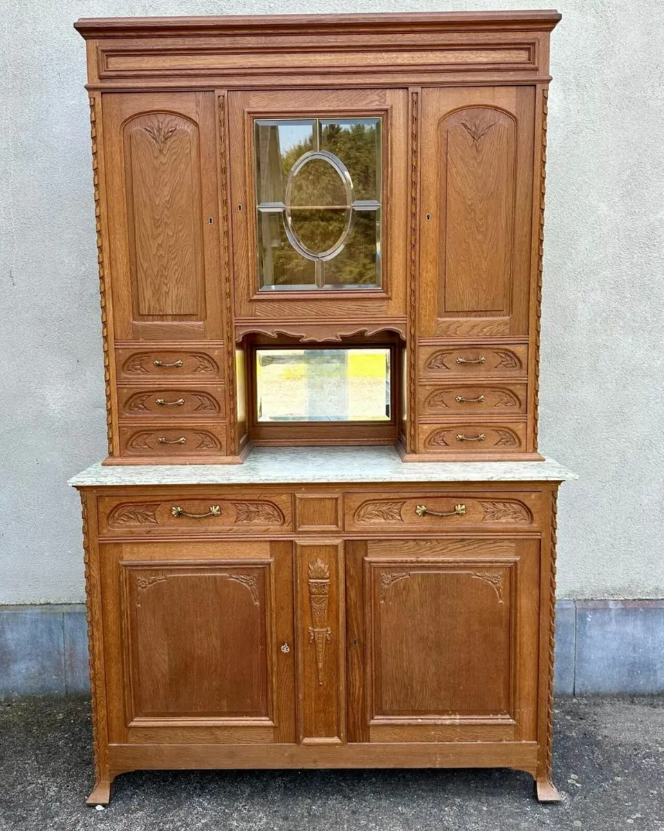 French Art Deco Blonde Oak Kitchen Cabinet, 1920s - Image 3