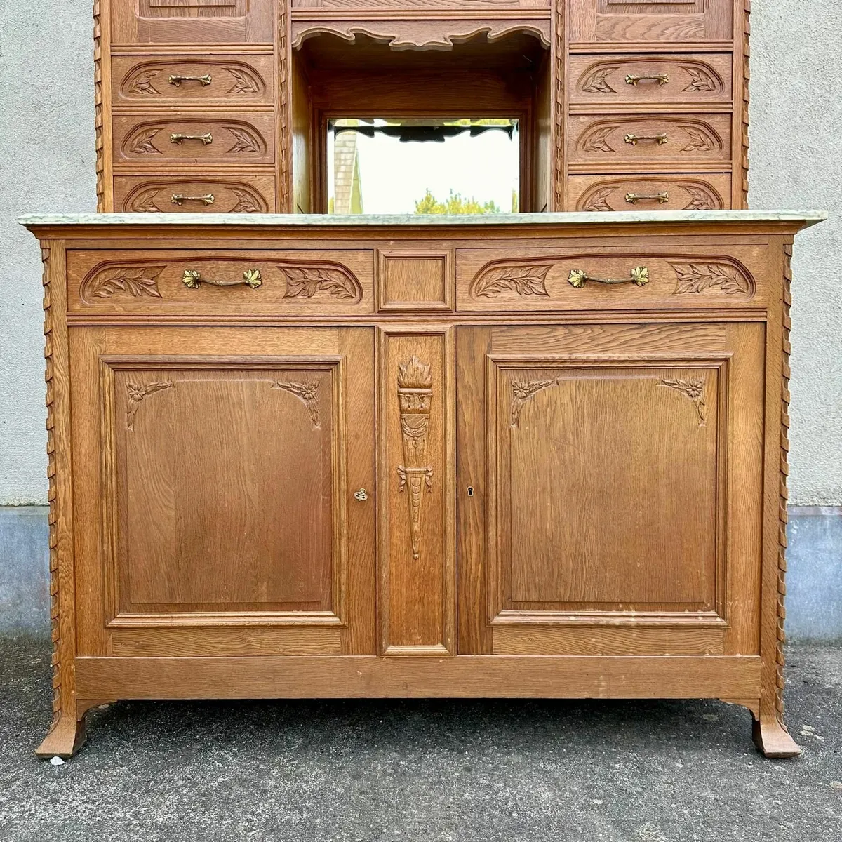 French Art Deco Blonde Oak Kitchen Cabinet, 1920s - Image 2