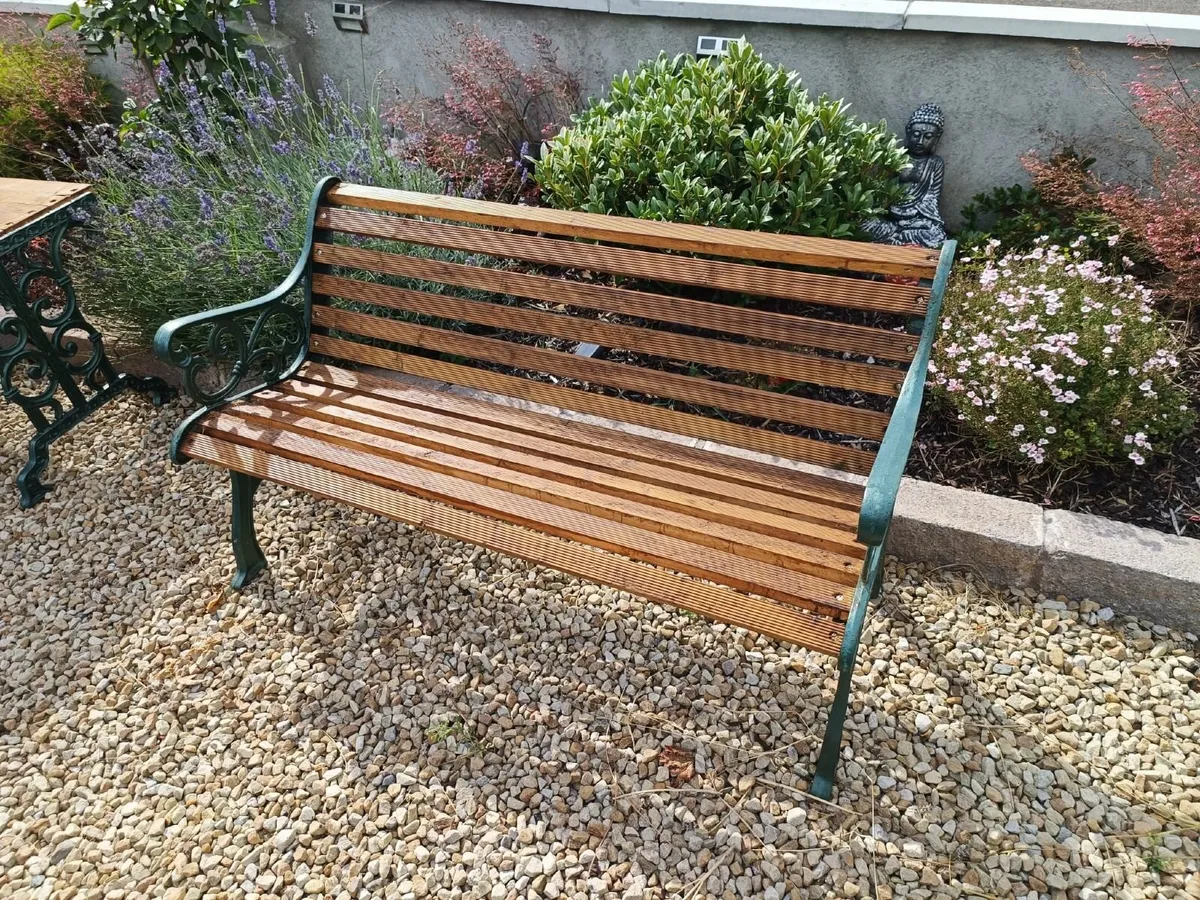 Cast iron garden bench and table - Image 4