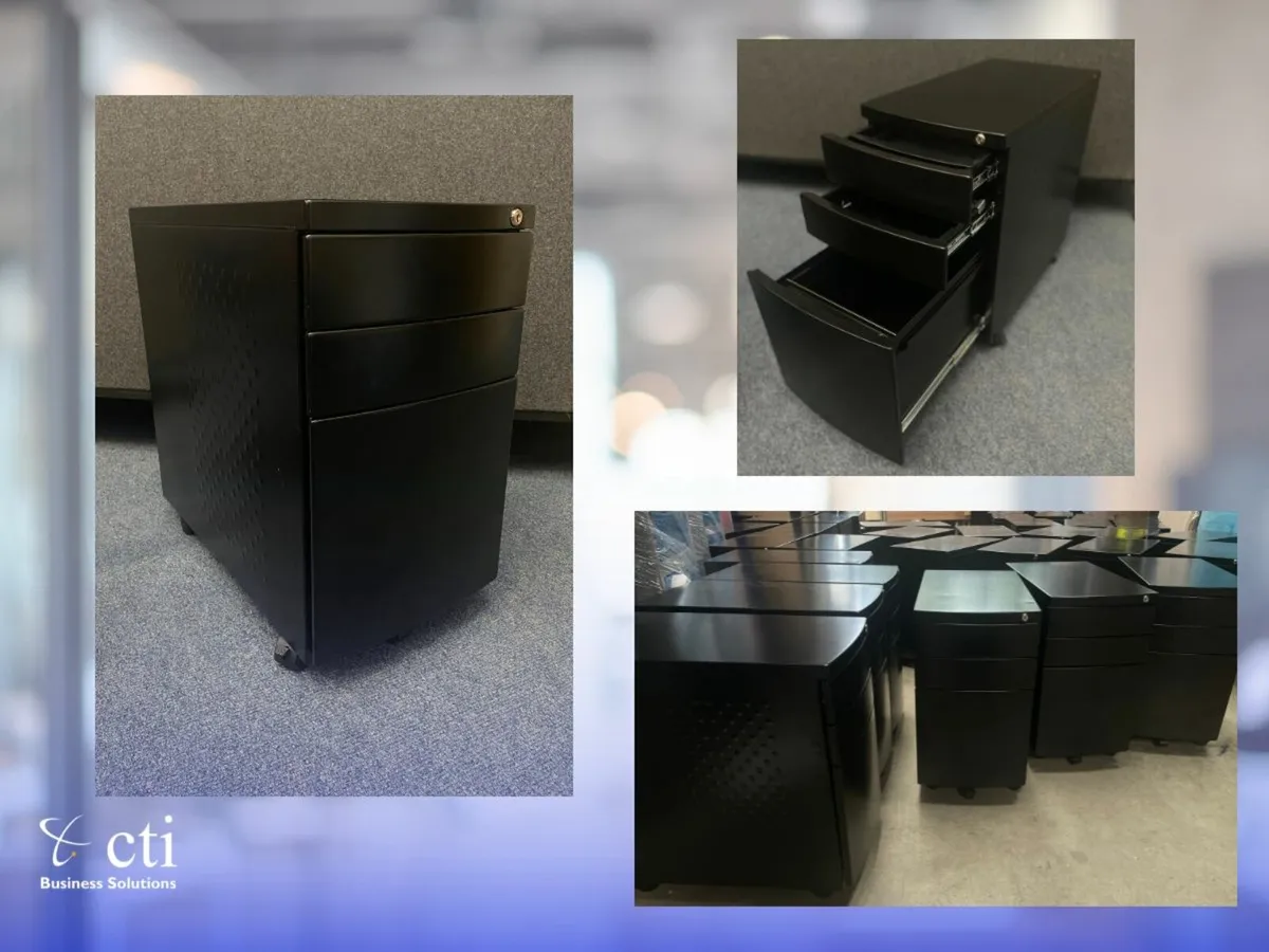 60 X Black 3 Drawer Under Desk Pedestals - Grade A - Image 1