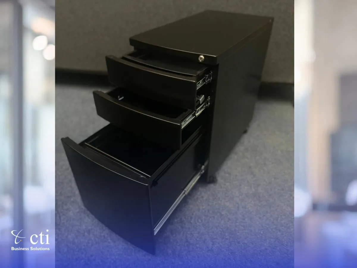 60 X Black 3 Drawer Under Desk Pedestals - Grade A - Image 3