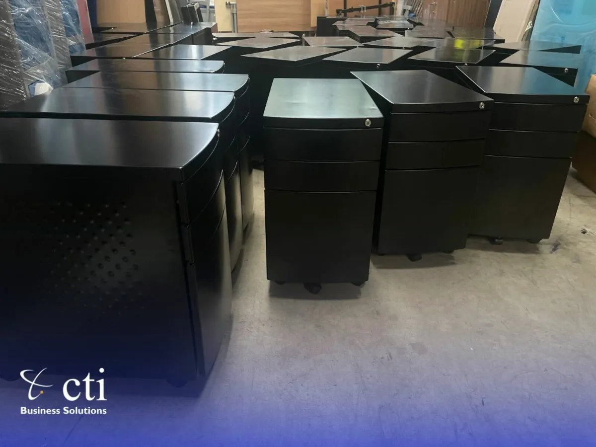 60 X Black 3 Drawer Under Desk Pedestals - Grade A - Image 2
