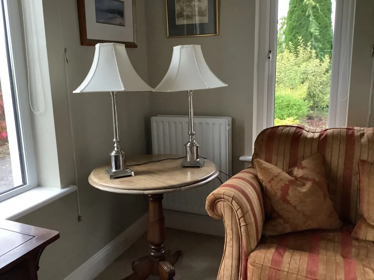 Mid Century Chrome Column Lamps - Image 1