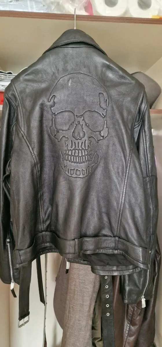 Unisex leather biker jacket - Image 2