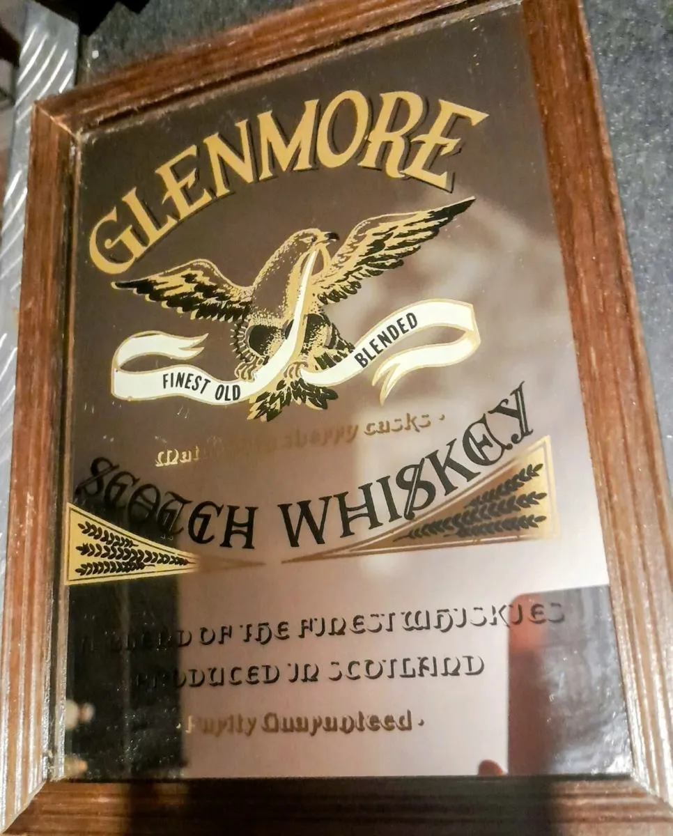 Vintage Glenmore Scotch mirror plus more