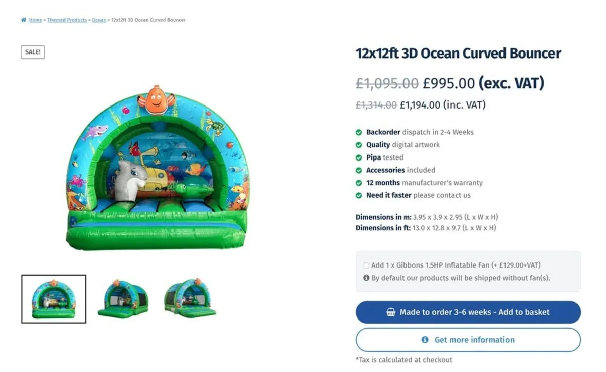 bouncy castle 12 x 12 with gibbons blower + mats - Image 3