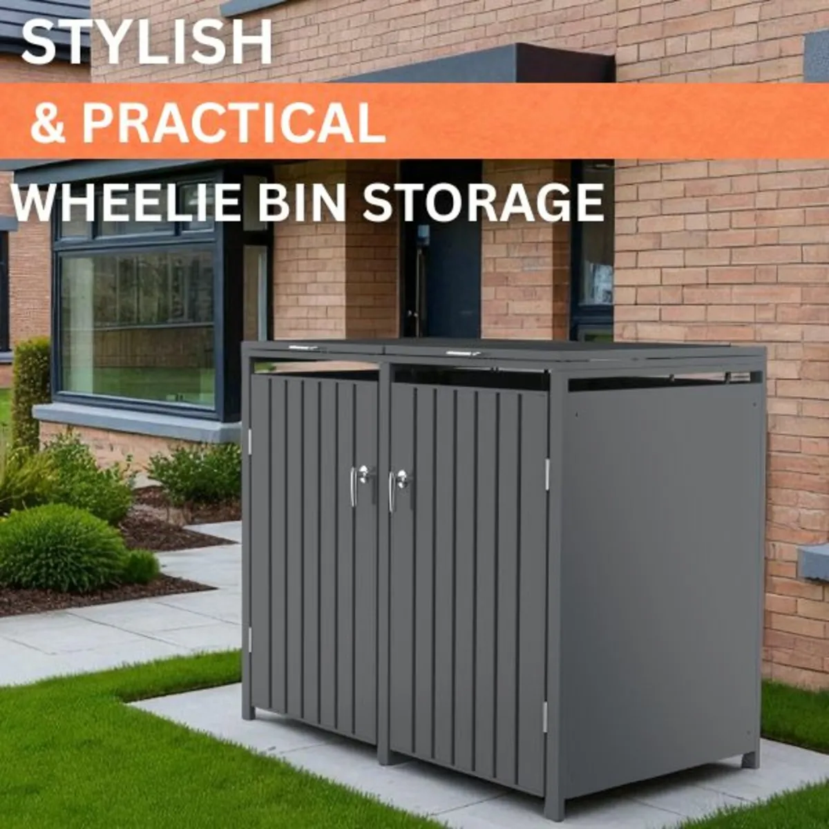 Premium Metal Wheelie Bin Shelter – 2 Bay – Grey - Image 2