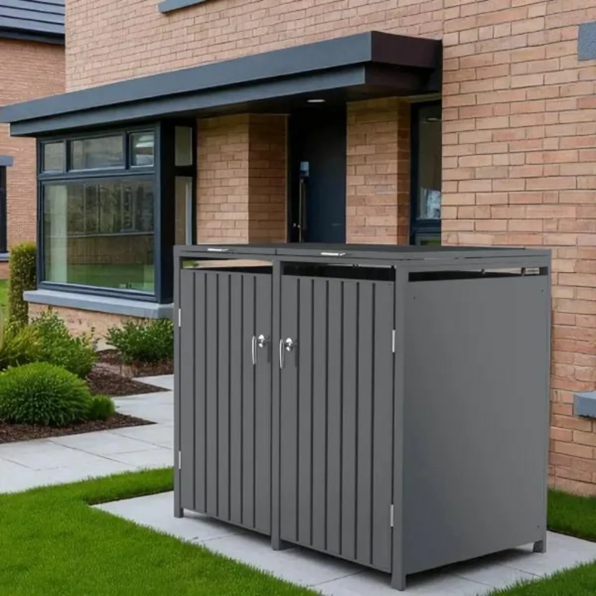 Premium Metal Wheelie Bin Shelter – 2 Bay – Grey - Image 1