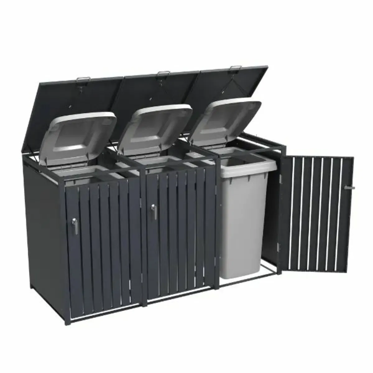 Premium Metal Wheelie Bin Shelter – 3 Bay – Grey - Image 3