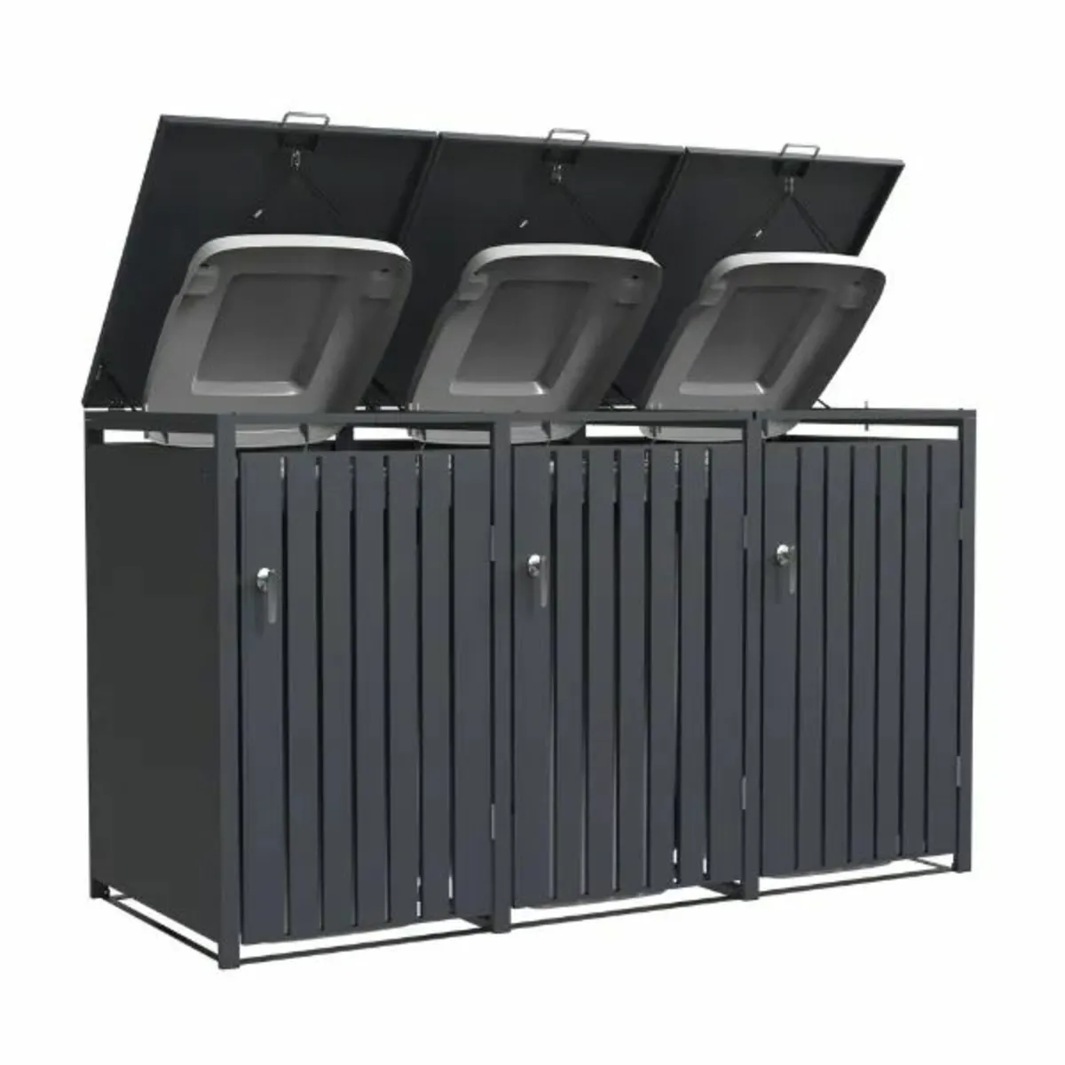 Premium Metal Wheelie Bin Shelter – 3 Bay – Grey - Image 4
