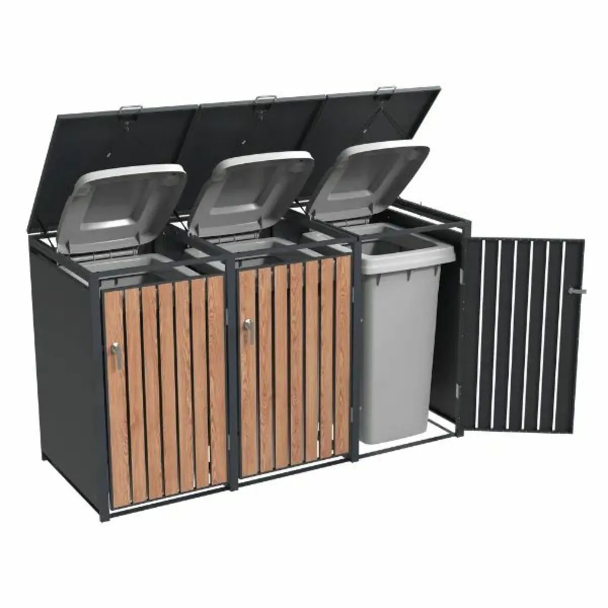 Premium Metal Wheelie Bin Shelter – 3 Bay – Natura - Image 2