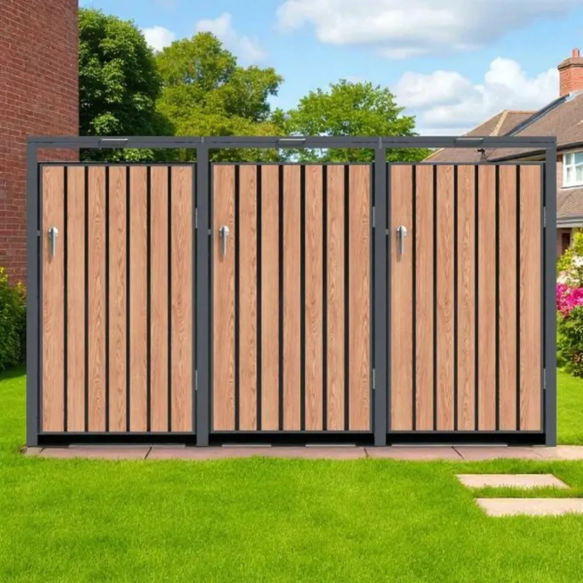 Premium Metal Wheelie Bin Shelter – 3 Bay – Natura - Image 1