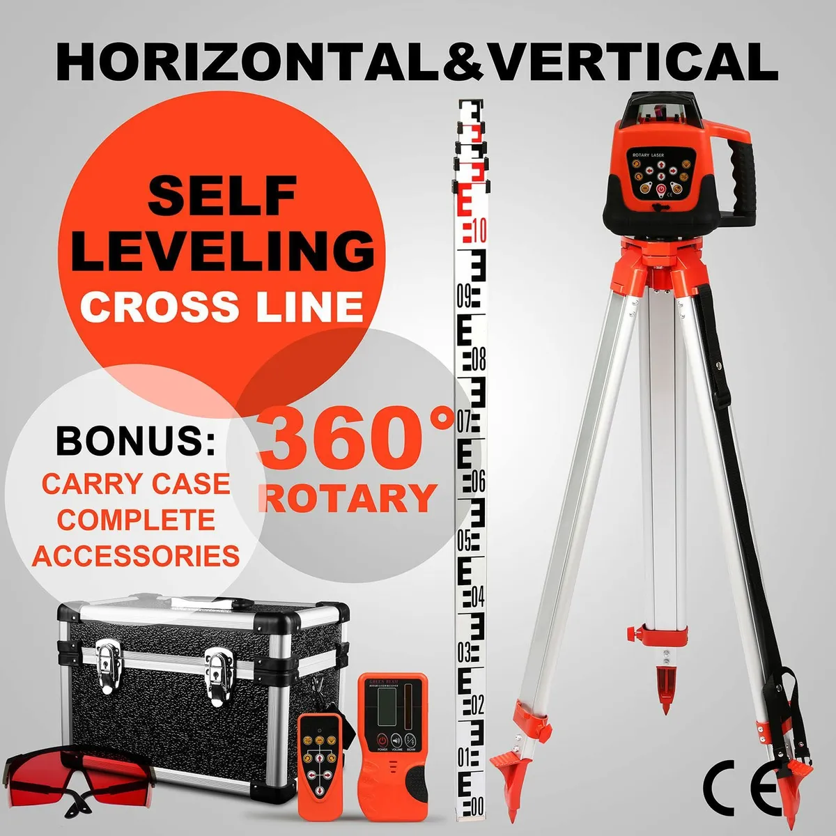 Self-levelling Rotary Laser Level Tripod+ Staff - Image 1