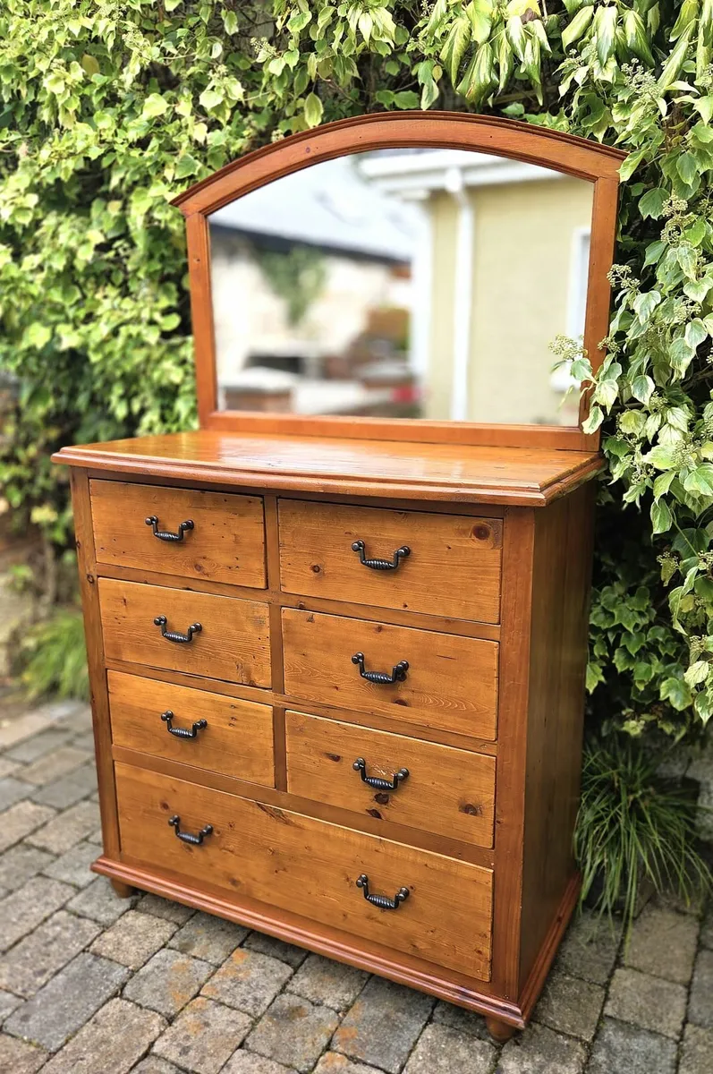 Large Vintage Pine Chest with Mirror - Image 1