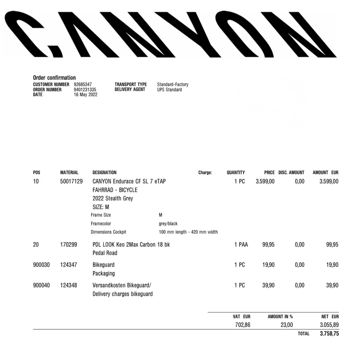 Canyon Endurance CF SL 7 E Tap road bike Medium - Image 4
