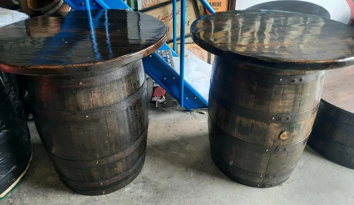 Oak whiskey barrel table - Image 1