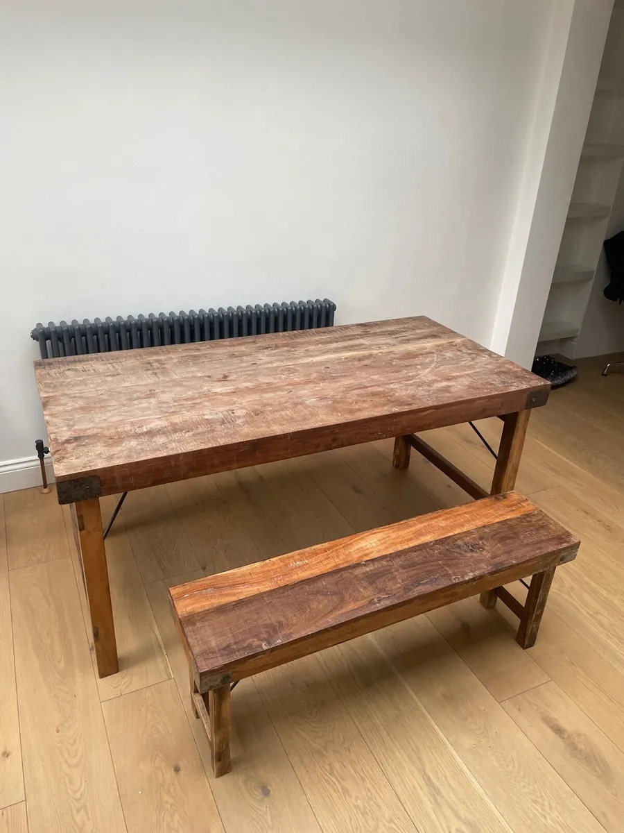 Collection only- Reclaimed wooden table with bench - Image 1