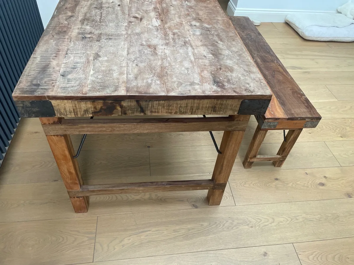 Collection only- Reclaimed wooden table with bench - Image 2