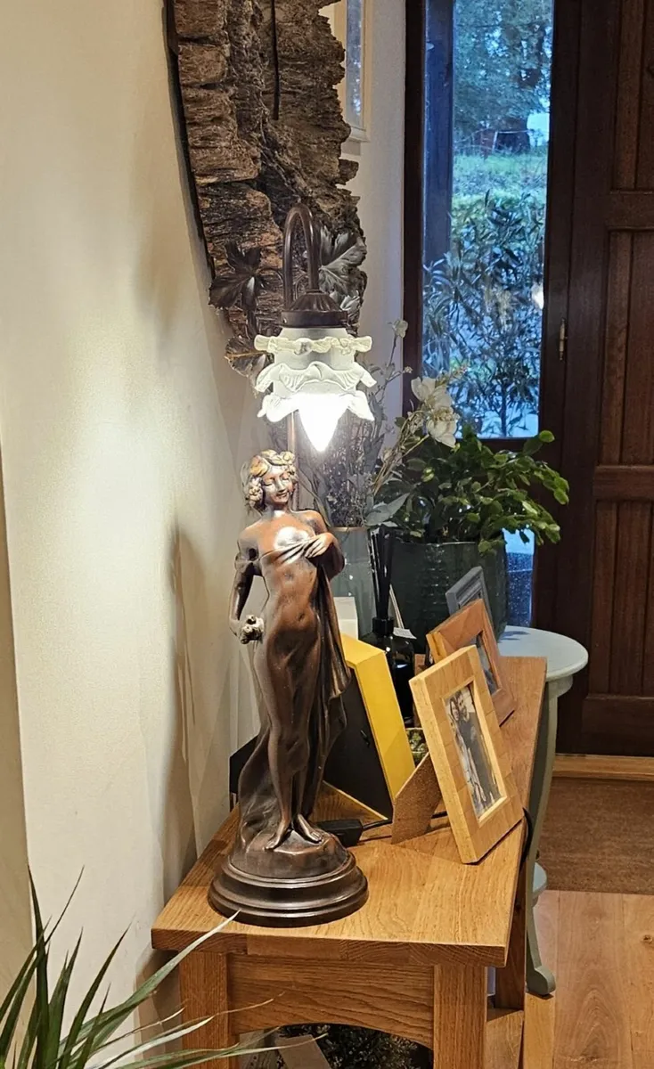 Vintage Art Nouveau Bronze Lady Lamp Tall Figurine - Image 1