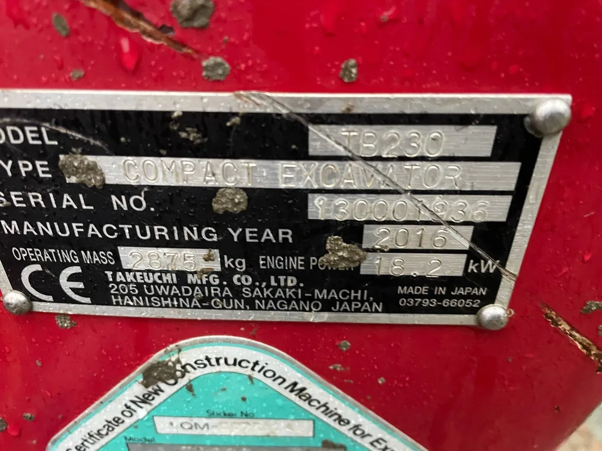 2016 Takeuchi TB  230 - Image 4