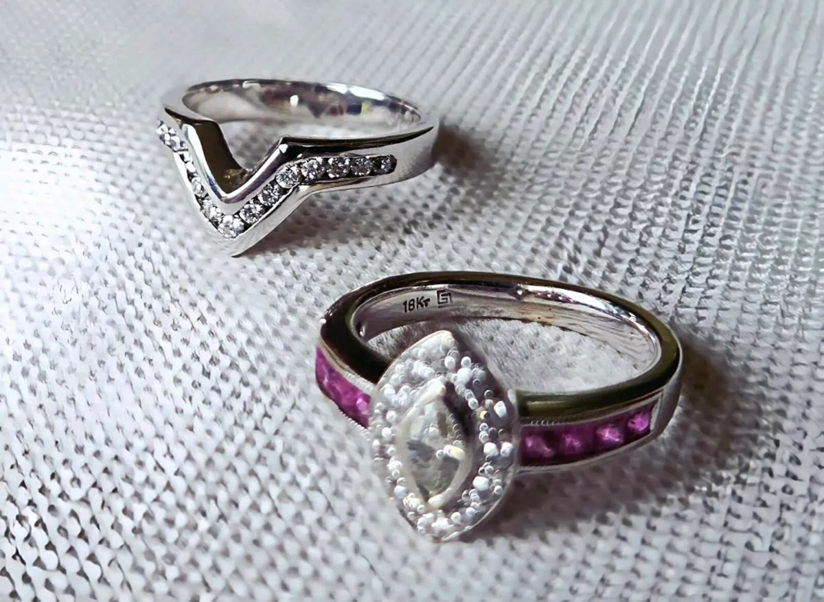 18ct White Gold Diamond & Pink Sapphire Ring Set - Image 2