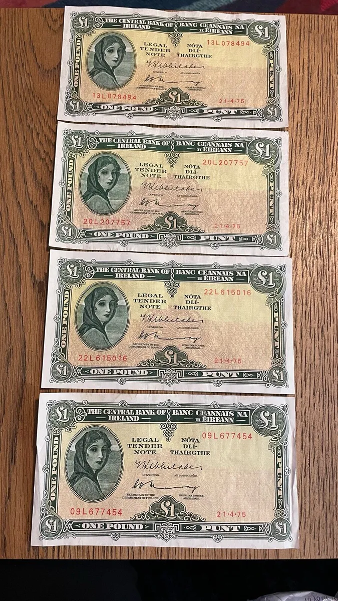 4 one pound lady lavery bank notes. - Image 1